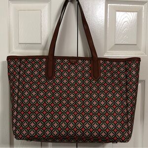 Fossil Tote Pink and Brown Patterned Purse Large